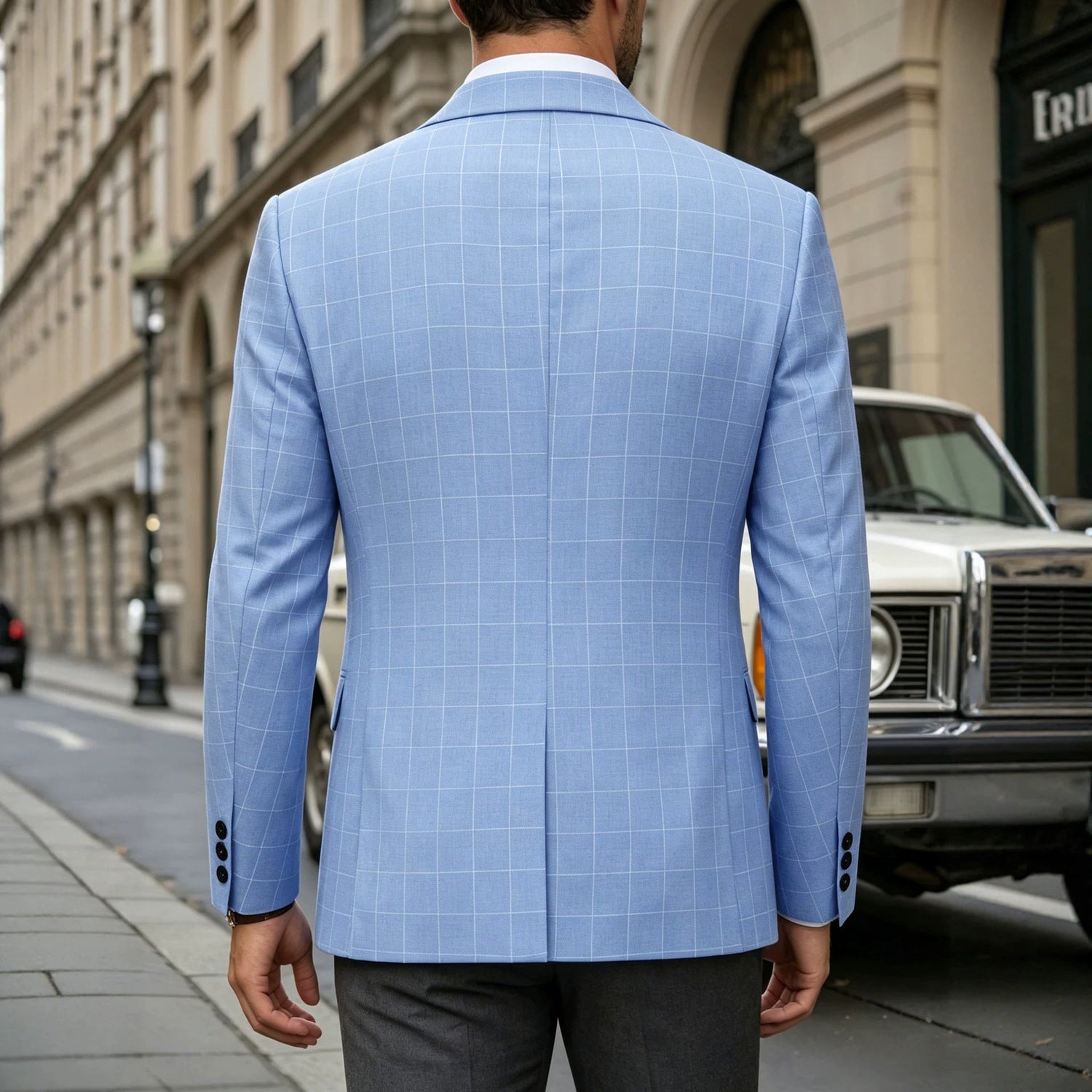 Mens Light Business-Style Plaid Suit Jacket