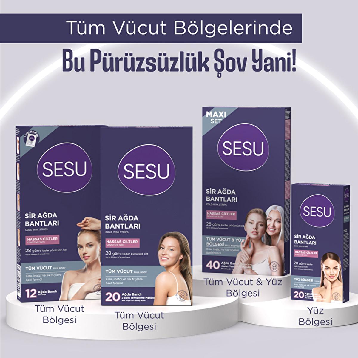 Sesu Sensitive Skin Wax Strips Set - 40 Count, Sugar-Free, Easy Hair Removal for Body &amp; Face
