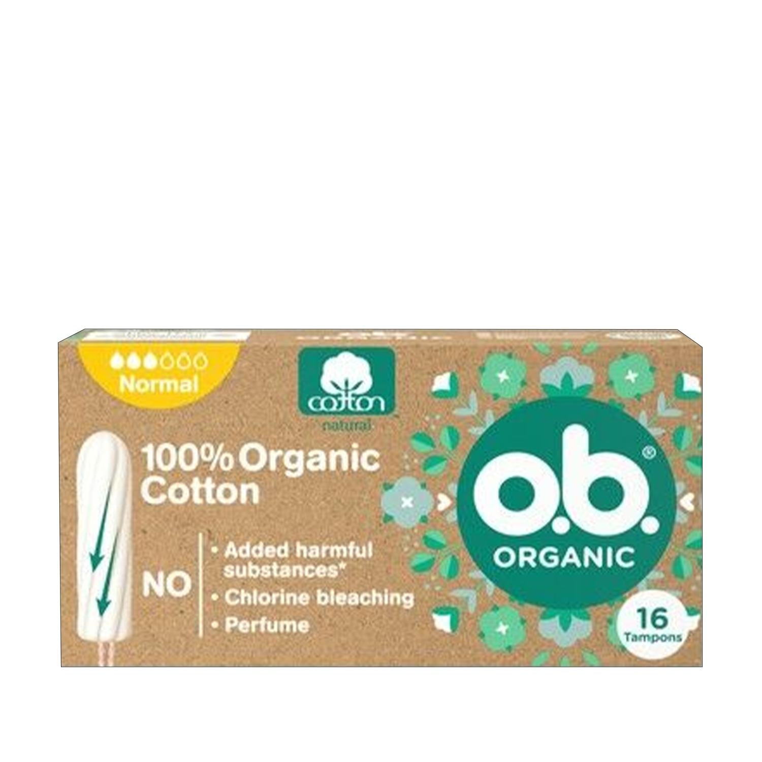o.b Organic Tampons Normal Absorbency - 16 Count, Chemical-Free &amp; Natural Menstrual Hygiene