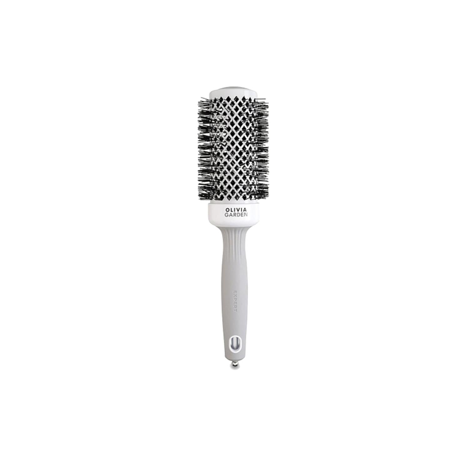 Olivia Garden Expert Blowout Shine Hair Brush - Professional Detangling &amp; Styling Brush for Smooth Blowouts - White &amp; Grey 45