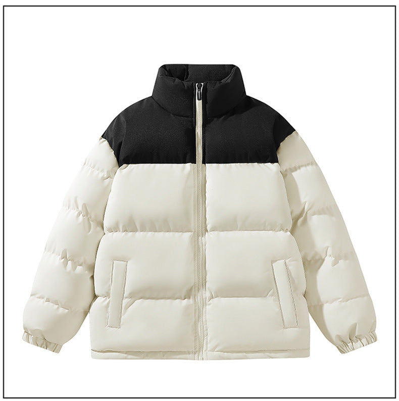 Contrast Color Stand Collar Cotton Jacket Waterproof Winter Coat