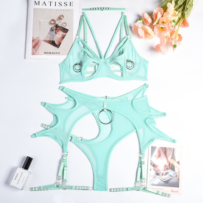 Openwork steel ring sexy one-piece dress