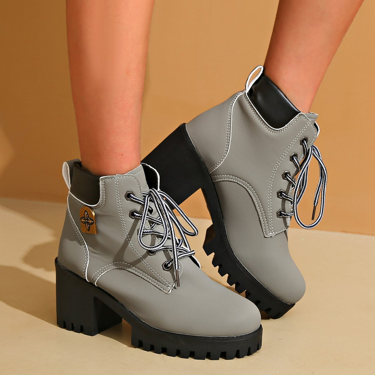 Women Chunky Heel Martin Boots