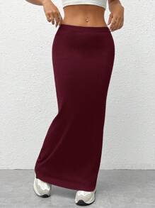 Womens Solid Color Slim Long Skirt