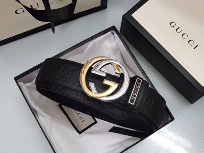 GUCCI Embellished coated-canvas and leather belt &