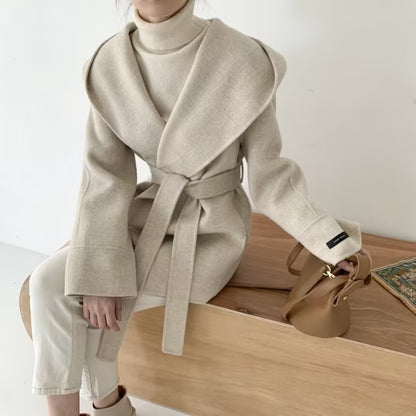Womens Hooded Woolen Cloak Jacket