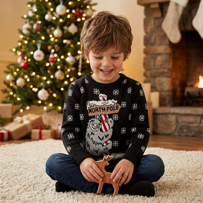 Alex Stevens Little Boys’ Sloth Pole Sweater, Black Combo, Size 4
