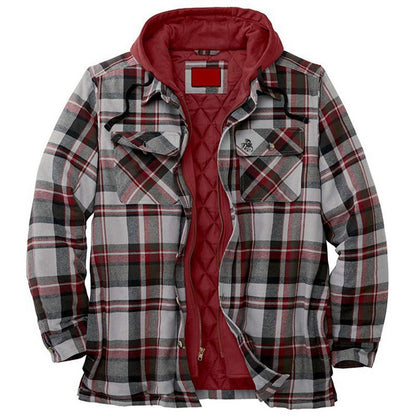 Thickened Cotton Plaid Long Sleeve Hooded Jacket