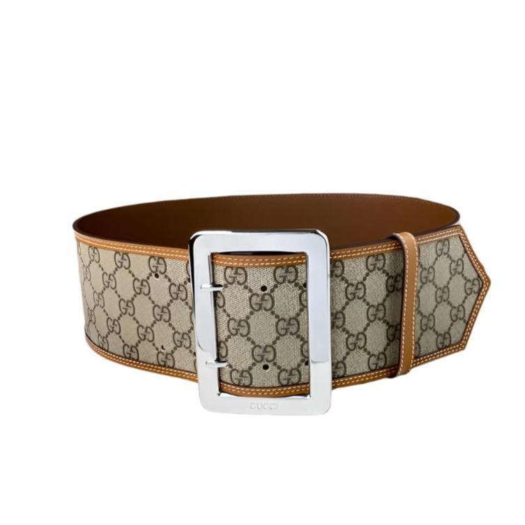 GUCCI Embellished coated-canvas and leather Women belt &