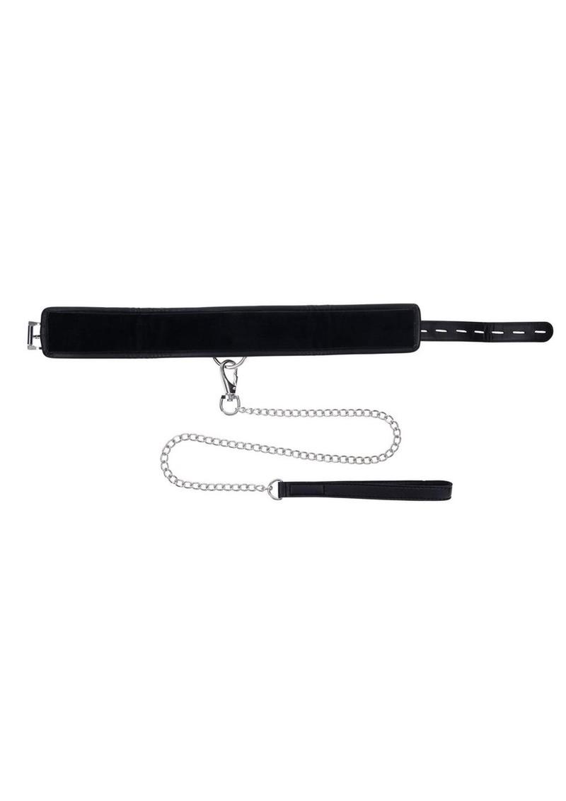 Edge Collar &amp; Leash Set – Black Leather with Chain