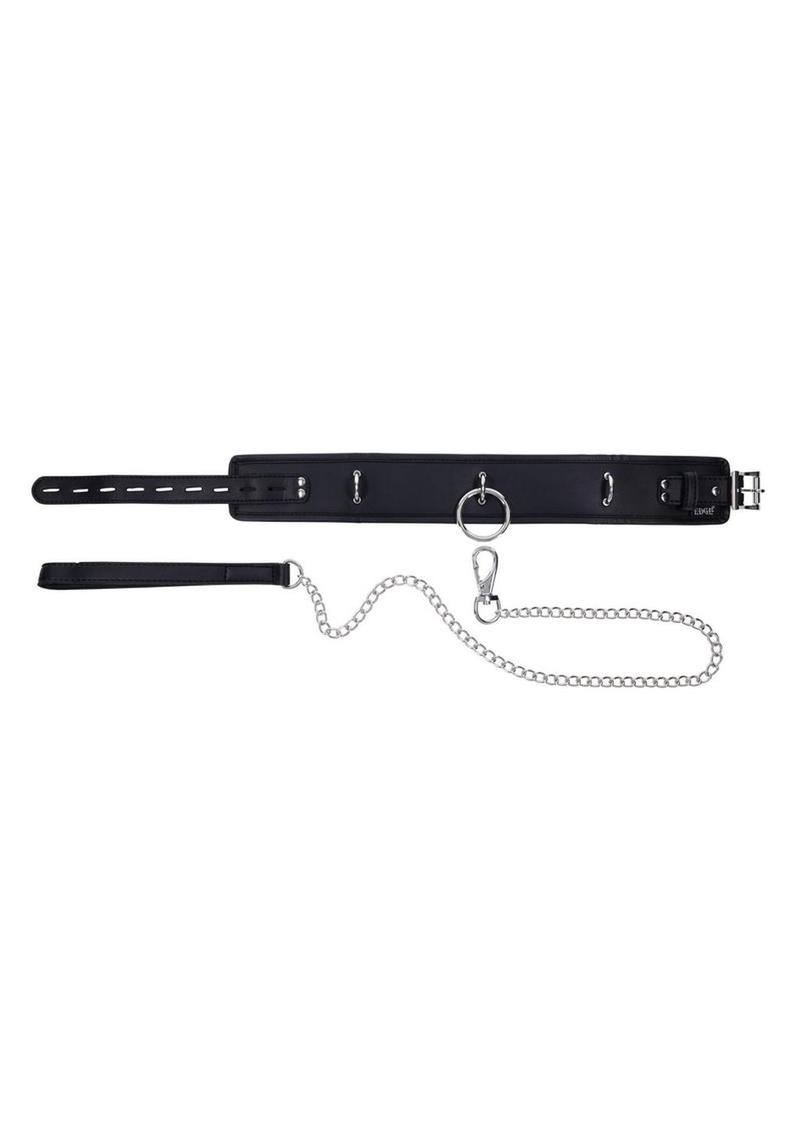 Edge Collar &amp; Leash Set – Black Leather with Chain