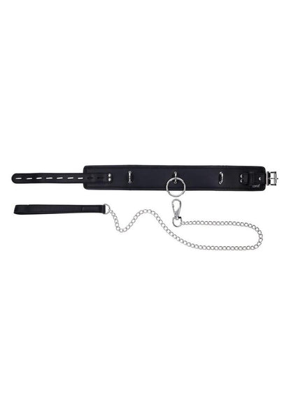 Edge Collar &amp; Leash Set – Black Leather with Chain