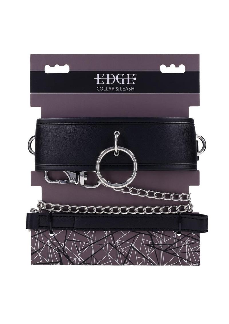 Edge Collar &amp; Leash Set – Black Leather with Chain
