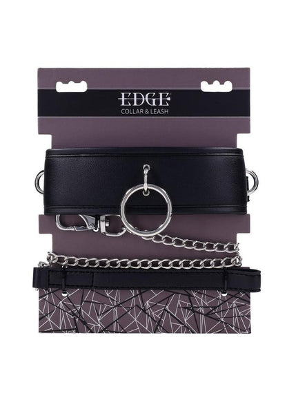 Edge Collar &amp; Leash Set – Black Leather with Chain