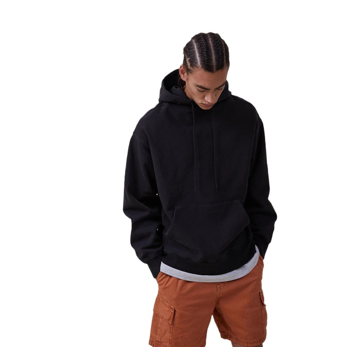 Mens Womens Drop Shoulder Hoodie Casual Fleece Lined Solid Color Sweatshirt