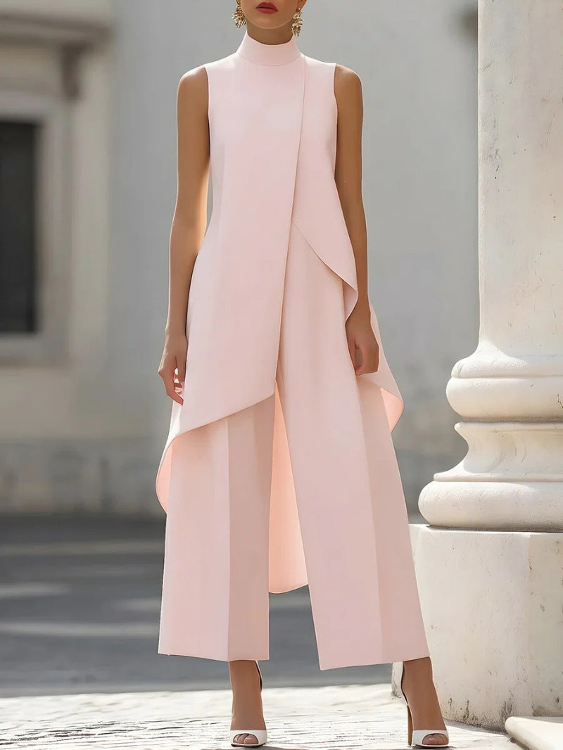 Sleeveless layered wide-leg pants