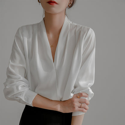 Womens Long Sleeve Silk Satin Blouse