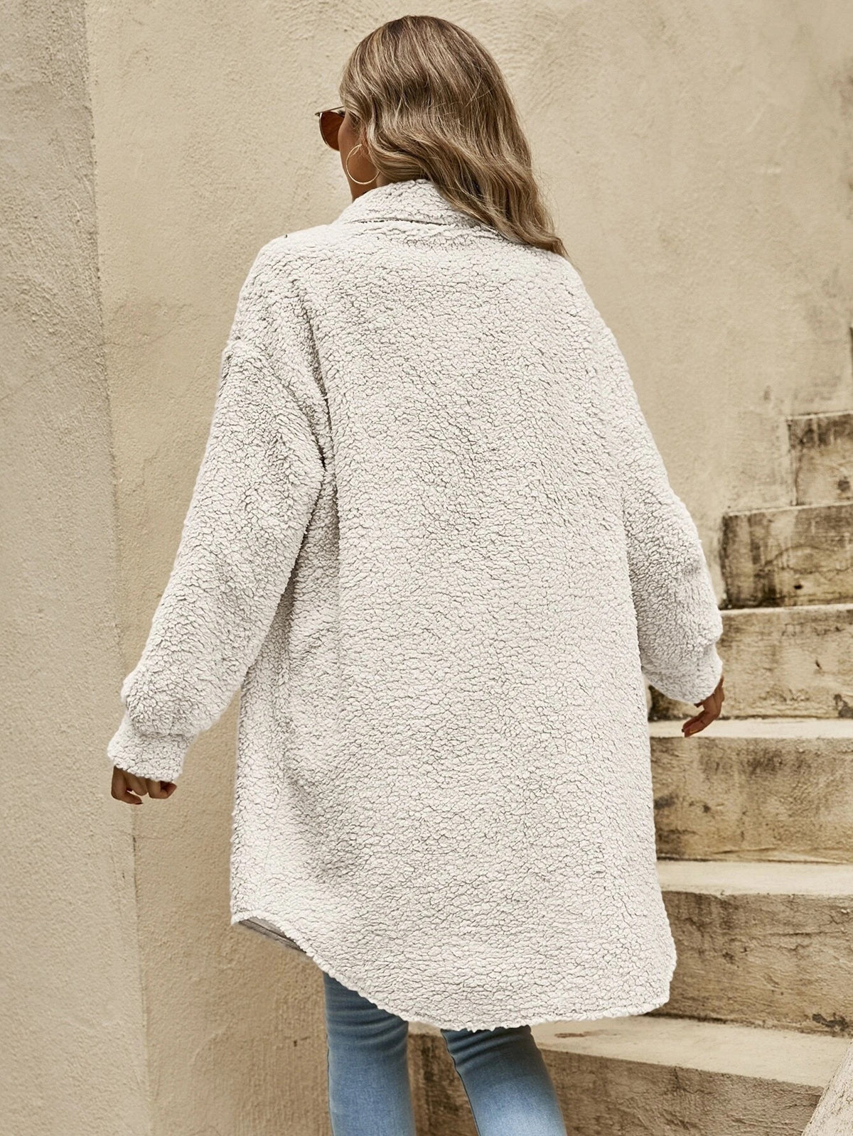 Womens Winter Plush Coat Open Front Lapel Long Coat