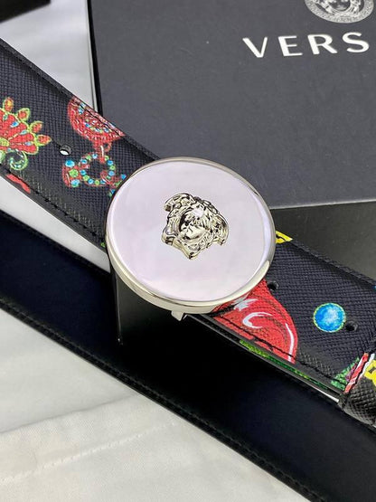 Versace MEDUSA BIGGIE ENAMEL LEATHER BELT