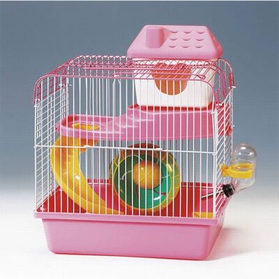 Eurogold Hamster Cage with Exercise Wheel Pink &amp; White 23x17x25cm