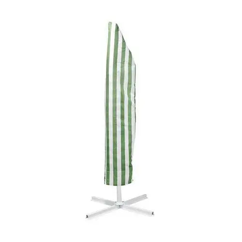 Ezra striped outdoor umbrella for garden patio with green and white stripes, providing shade and style for outdoor spaces.