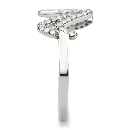 Ezra DA339 no plating stainless steel ring with AAA grade clear cubic zirconia gemstone, elegant jewelry accessory.