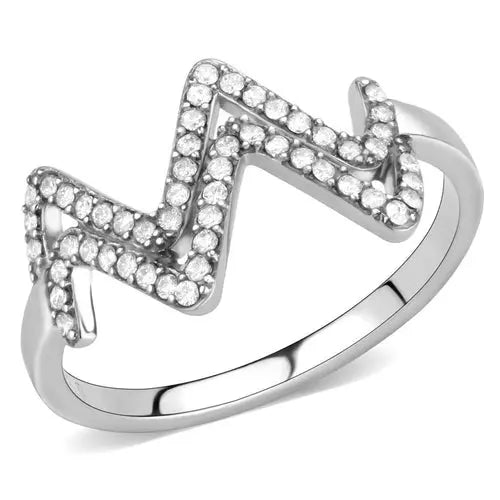 Ezra DA339 stainless steel ring with AAA-grade clear cubic zirconia, featuring a sleek no-plating design and sparkling gemstone.
