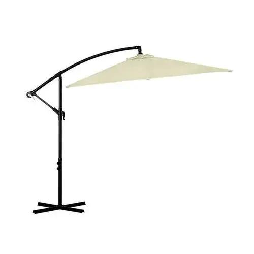 Ezra beige and grey Milano outdoor cantilever umbrella providing shade for garden, deck, and patio areas.