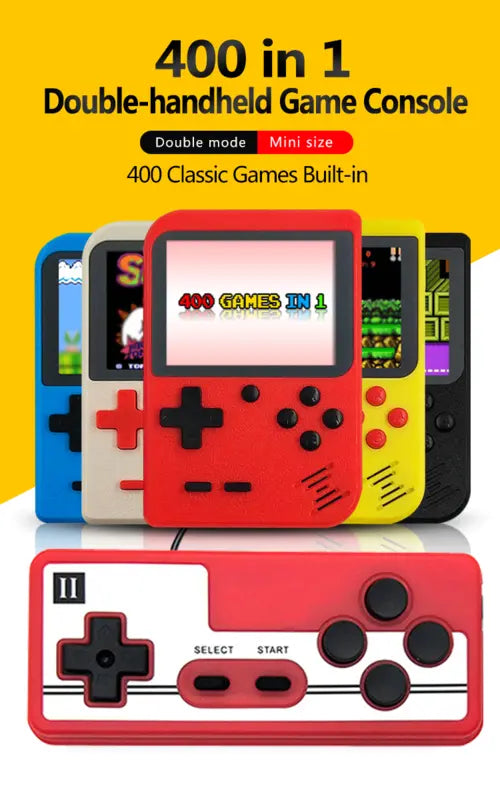 Black Ezra 3.0 inch retro portable mini handheld video game console with screen and controls for gaming on the go.