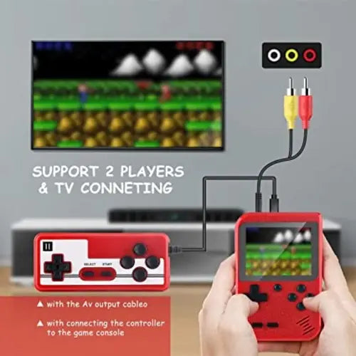 Ezra black 3.0-inch retro portable mini handheld video game console with screen and control buttons.