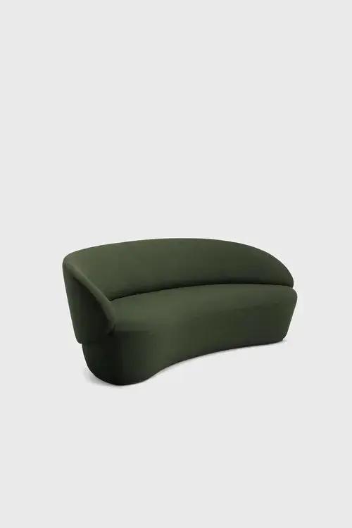 Green velour Ezra Naïve 2-seater sofa with sleek modern design and plush cushions, perfect for contemporary living rooms.