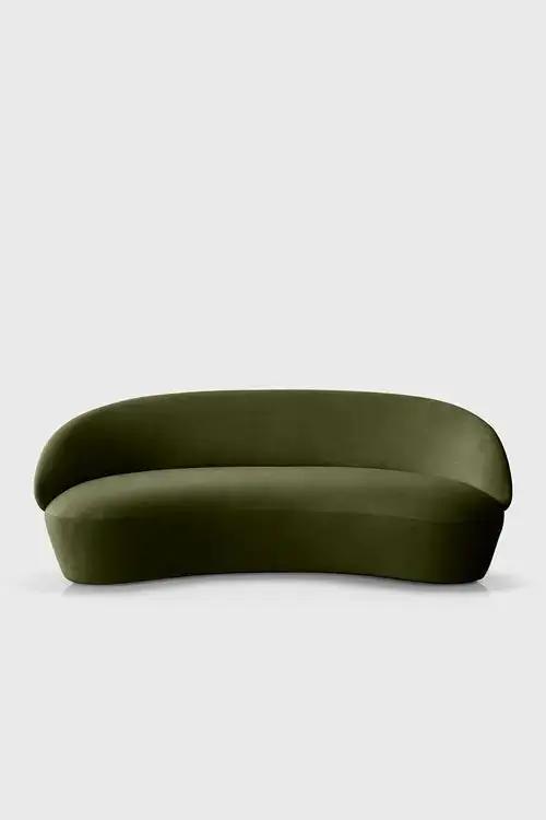 Ezra Naïve 2-seater sofa with green velour fabric, modern design and plush cushions for comfortable seating.