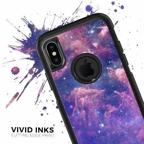 Colorful Nebula skin kit for iPhone XR OtterBox cases by Ezra, featuring vibrant, artistic galaxy-inspired design on matte protective cover.