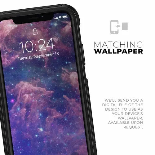 Colorful Nebula skin kit for iPhone XR OtterBox cases by Ezra, featuring vibrant, soft matte galaxy-inspired design.