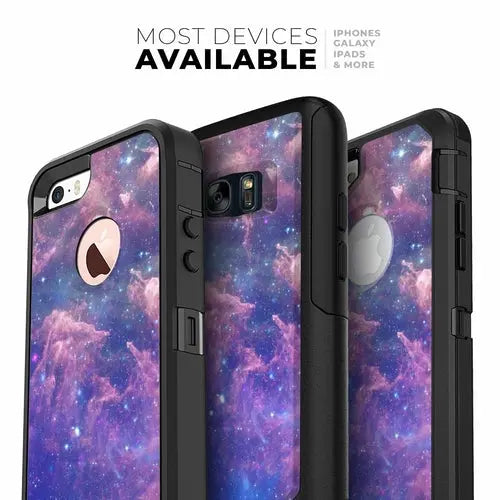 Ezra Colorful Nebula skin kit for iPhone XR OtterBox cases, featuring vibrant, matte, galaxy-inspired design on phone protector.