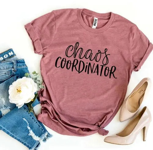 Navy Ezra Chaos Coordinator Tee, a premium graphic T-shirt with bold design, casual fit, and Ezra branding.