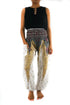Ezra white peacock harem pants with boho style, featuring flowy fabric and relaxed fit, ideal for yoga and festival wear.