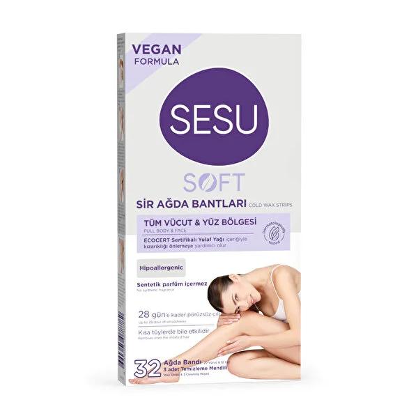 Sesu Hair Removal Wax Strips: Sensitive Skin Formula with Oat Oil - 32 Strips for Long-Lasting Smoothness