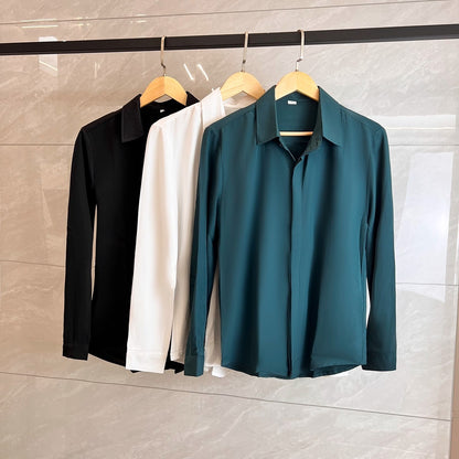 Mens Chiffon Hidden Button Shirt