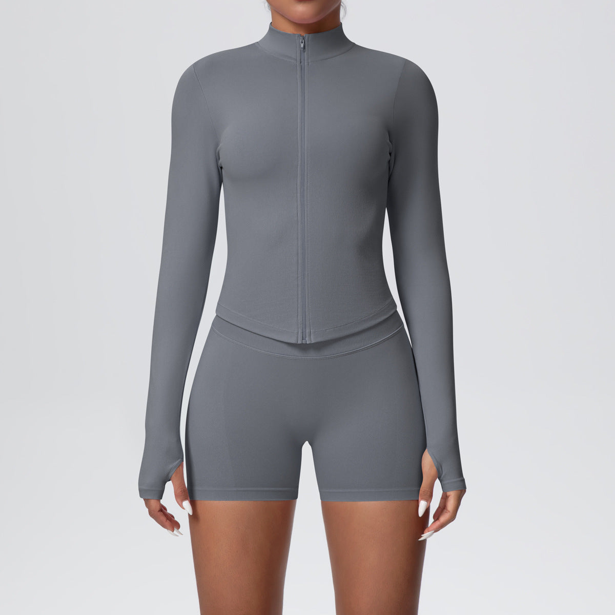 seamless solid color tight high elastic breathable zipper sports suit