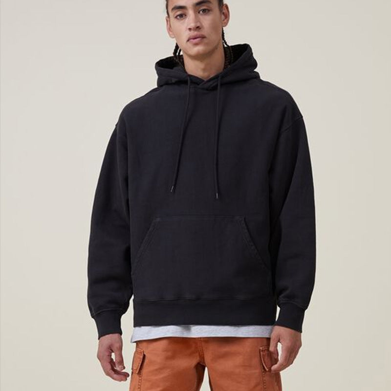Mens Womens Drop Shoulder Hoodie Casual Fleece Lined Solid Color Sweatshirt