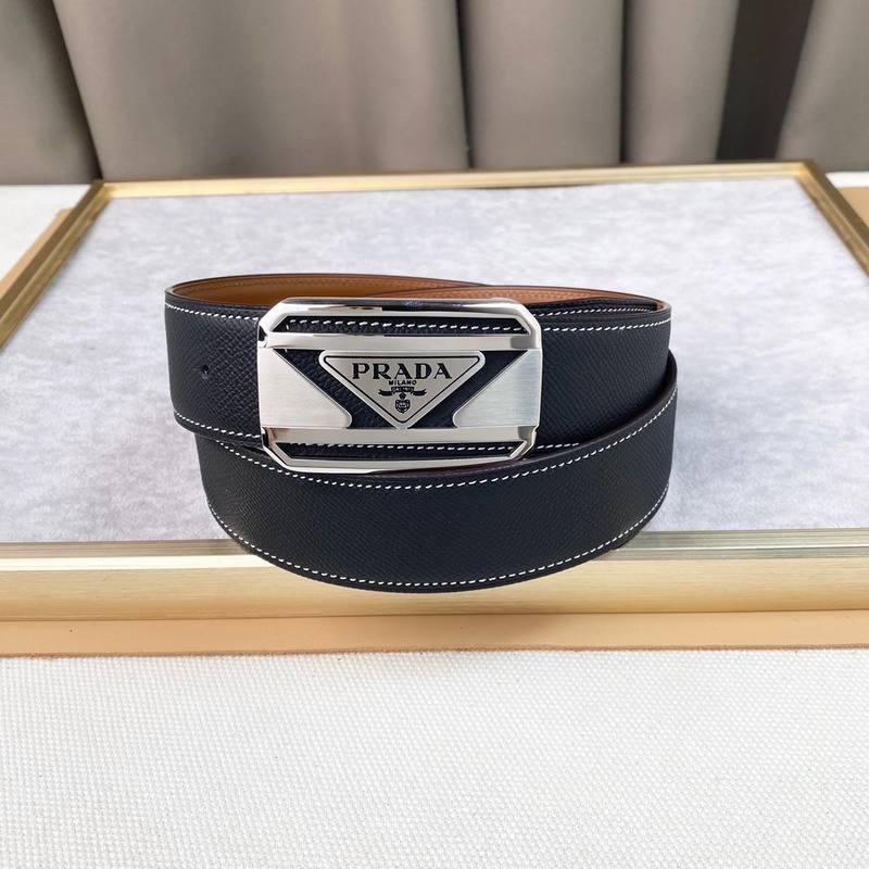 Prada Leather Belt Brushed Silver Buckle &