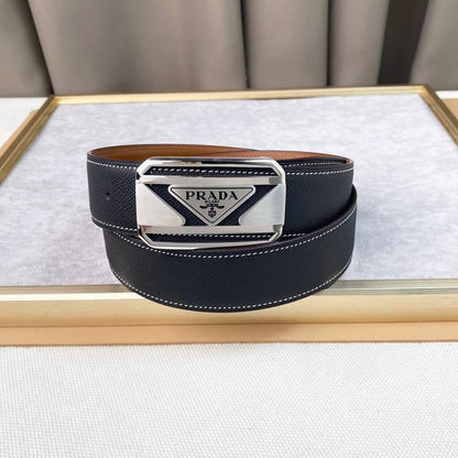 Prada Leather Belt Brushed Silver Buckle &