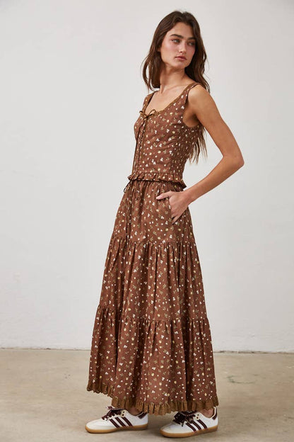Floral Lace Trim Front Tie Top &amp; Skirt Set