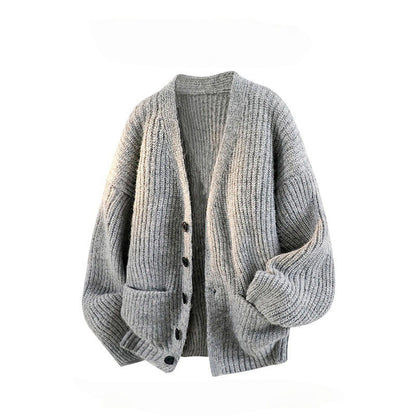 Mens V-Neck Knit Shirt Relaxed Fit Long Sleeve Top