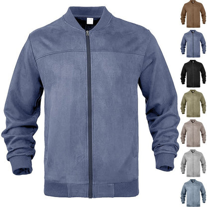 Mens Suede Stand Collar Zipper Jacket