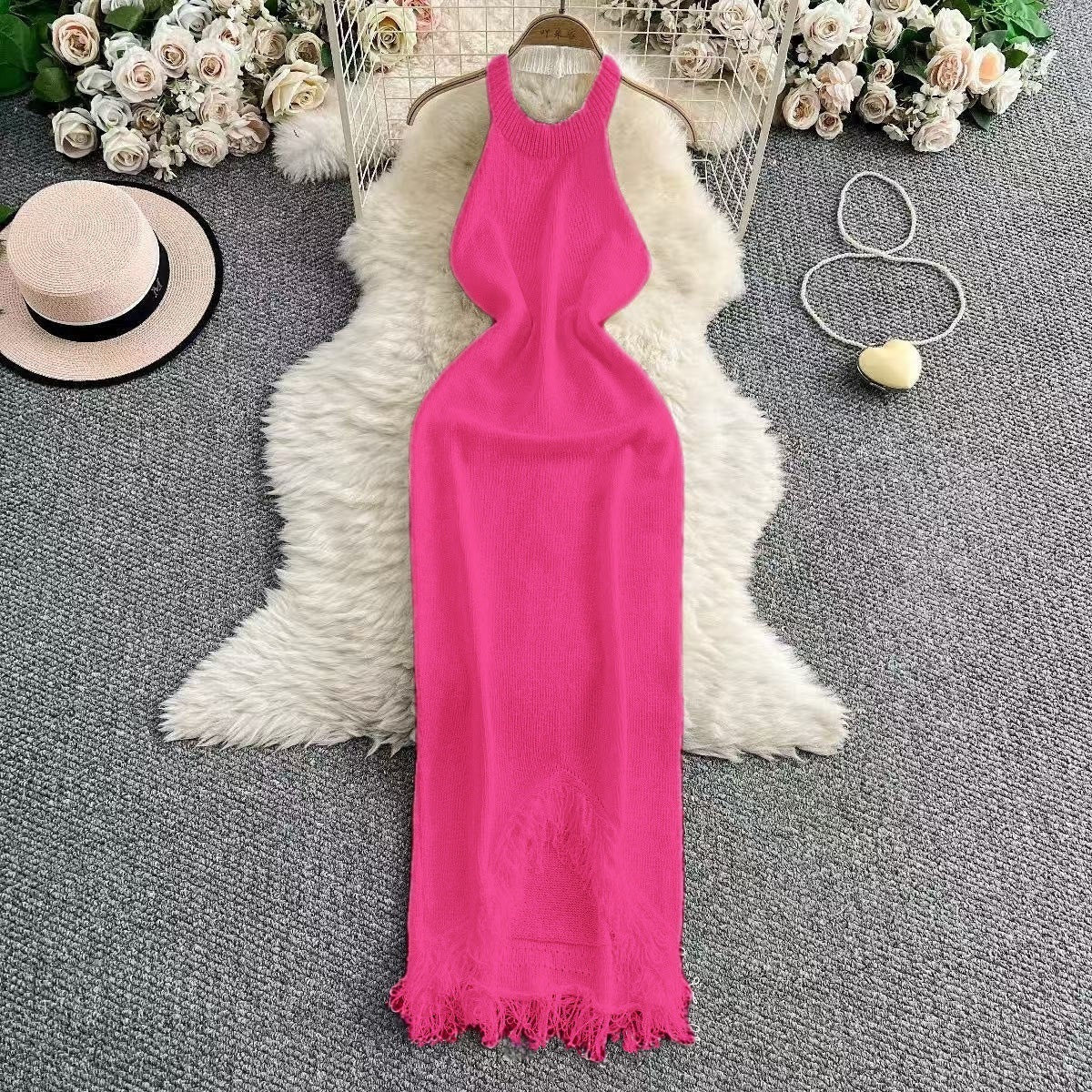 Knitted Tassel Halter Neck Bodycon Dress