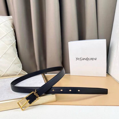 Saint Laurent Classic Monogram Square Buckle Belt Embossed Leather