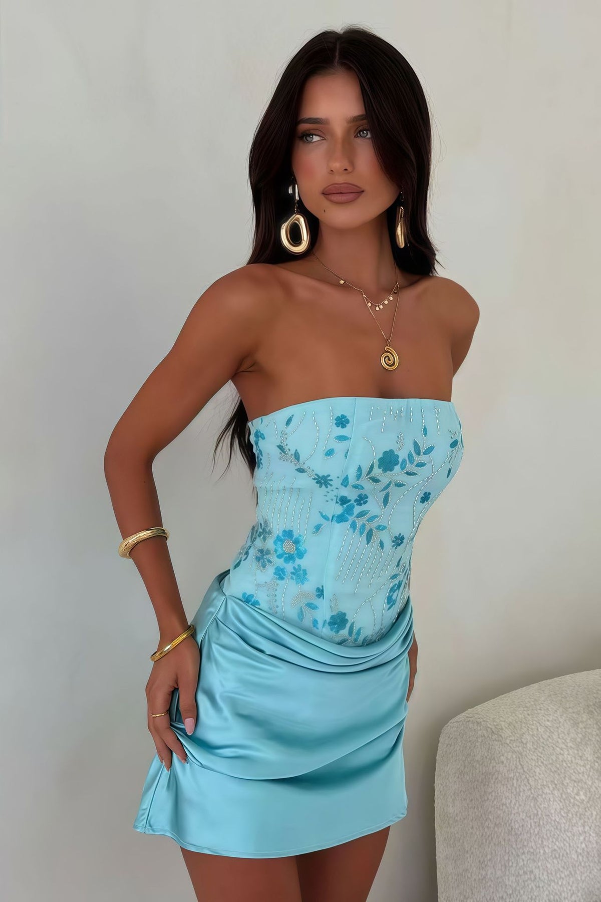 Plant Print Satin Bodycon Dress