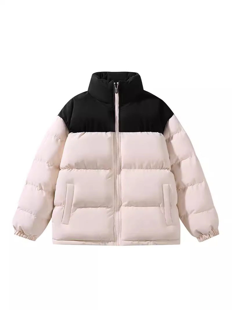Contrast Color Stand Collar Cotton Jacket Waterproof Winter Coat